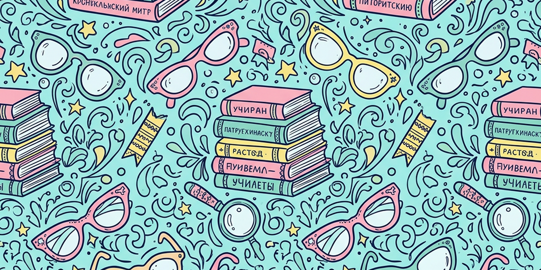 Seamless pattern on sunglasses and pile of books