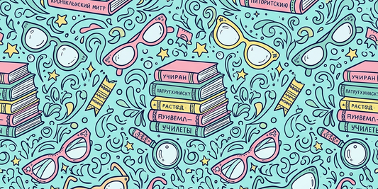 Seamless pattern on sunglasses and pile of books