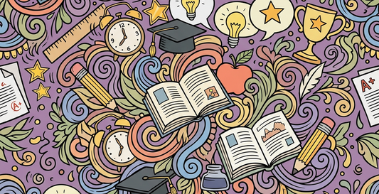 Doodle illustration of textbooks and pencils representing reading habits for kids academic success